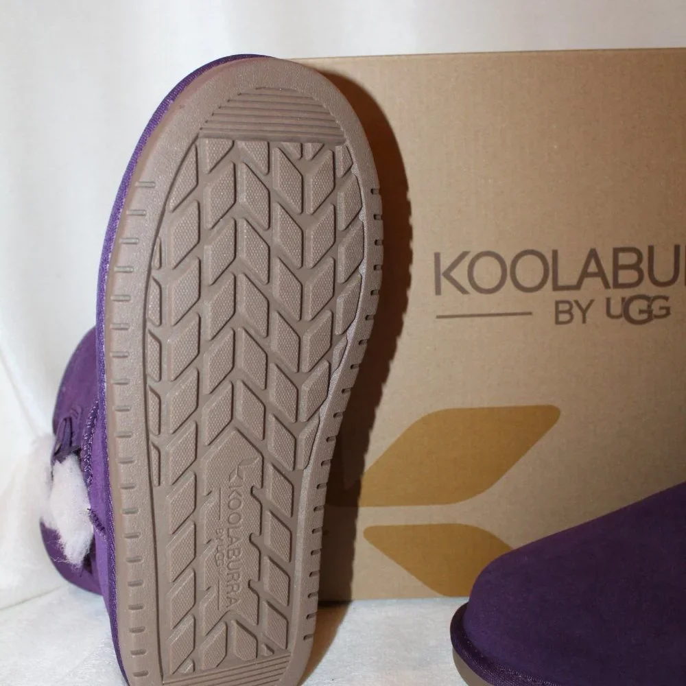 NIB UGG KOOLABURRA GIRL'S SUEDE FUR‎ LINED MINI BOW BOOTS PURPLE